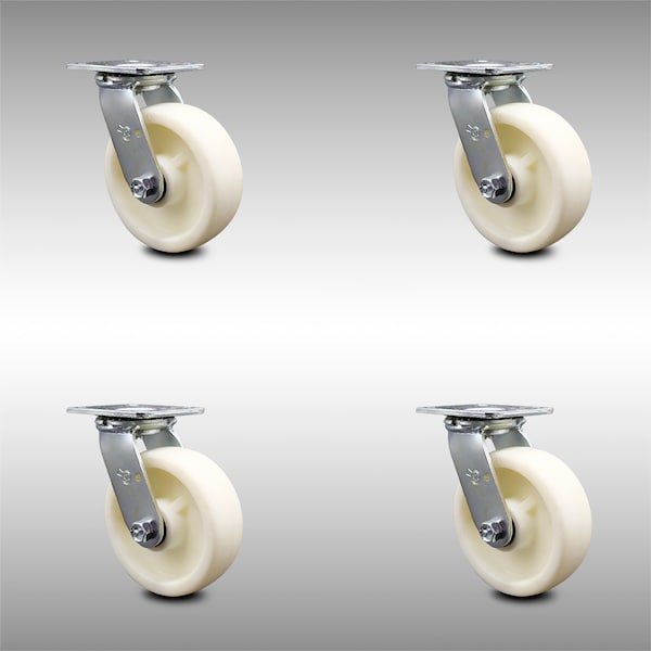 6 Inch Stainless Steel Nylon Wheel Swivel Caster Set with Roller Bearings SCC